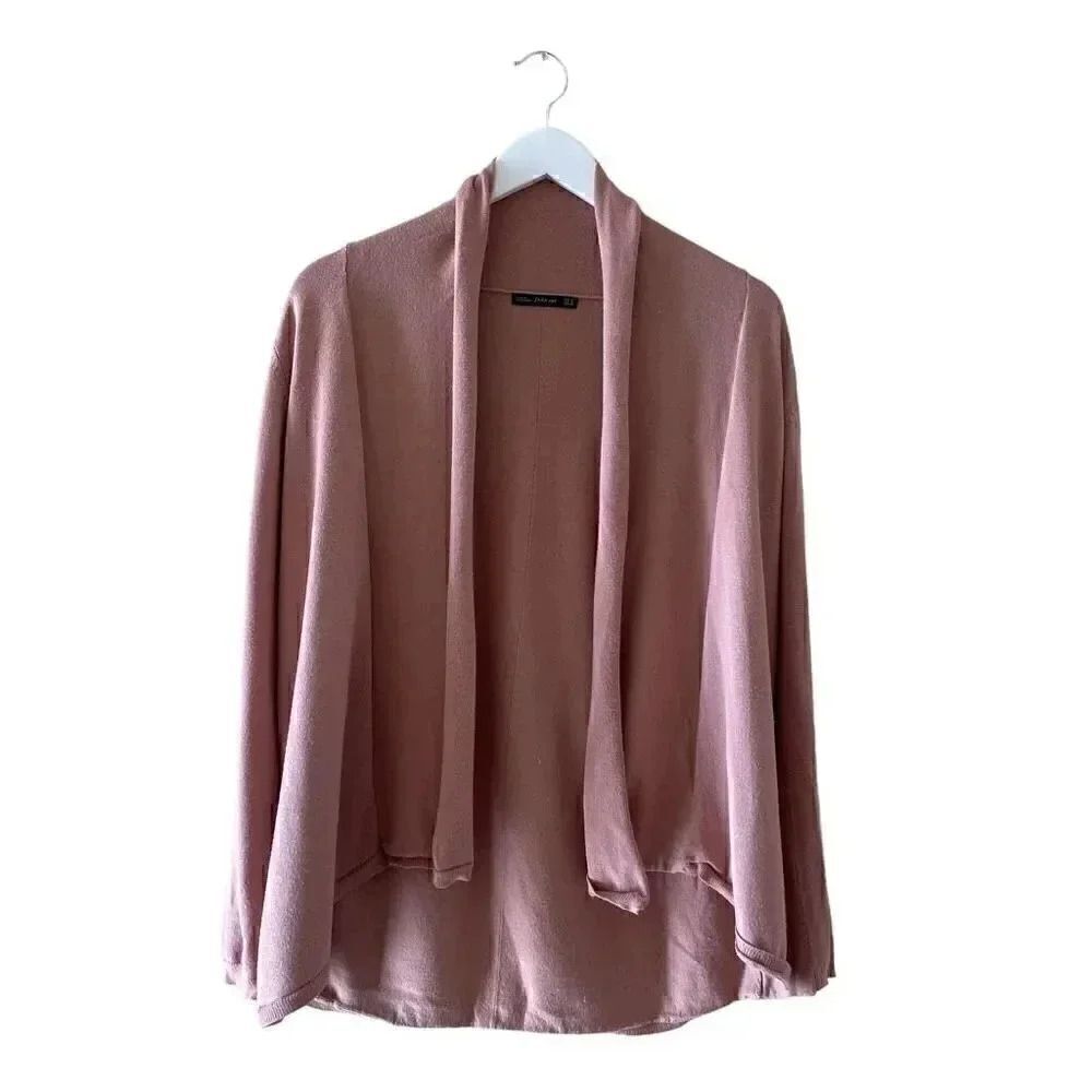 ZARA Knit Shawl Collar Open Front Rose Pink Long Sleeves Soft Warm SZ M # 1677